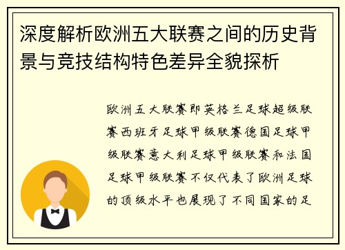 深度解析欧洲五大联赛之间的历史背景与竞技结构特色差异全貌探析